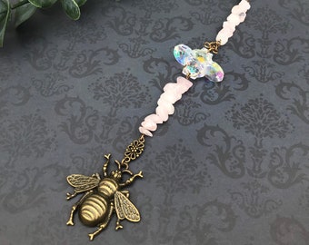 Rose Quartz, Bee Mobile, Crystal Sun Catcher, Handmade