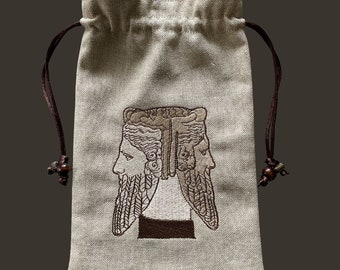 Janus, Greek God Drawstring Handmade, Silk Lined Bag