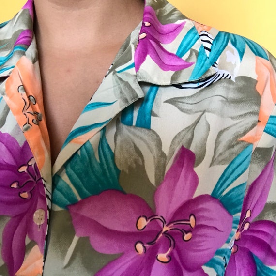 90s floral hawaiian top - image 2
