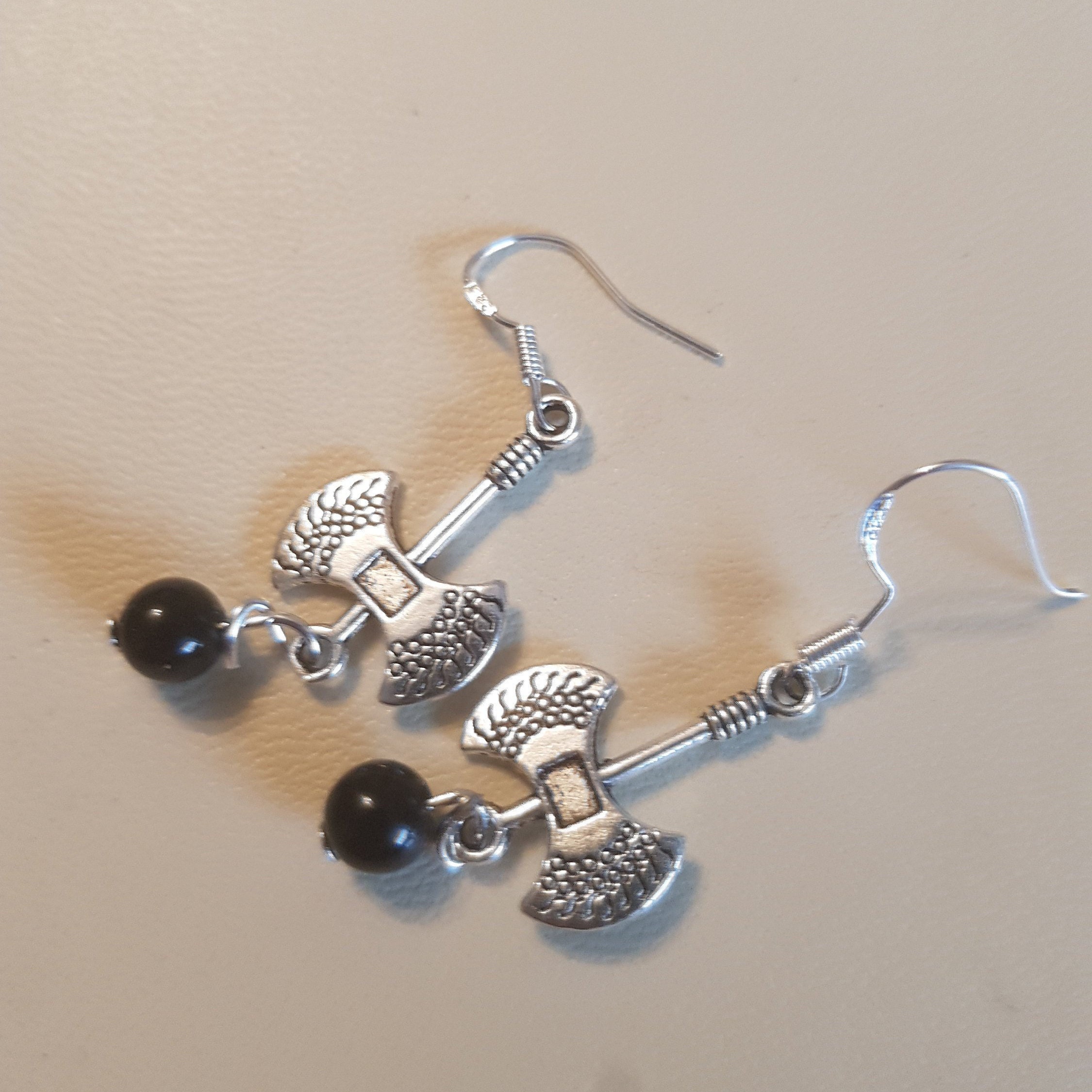 Silver Viking Axe With Black Obsidian Earrings. 925 Sterling - Etsy