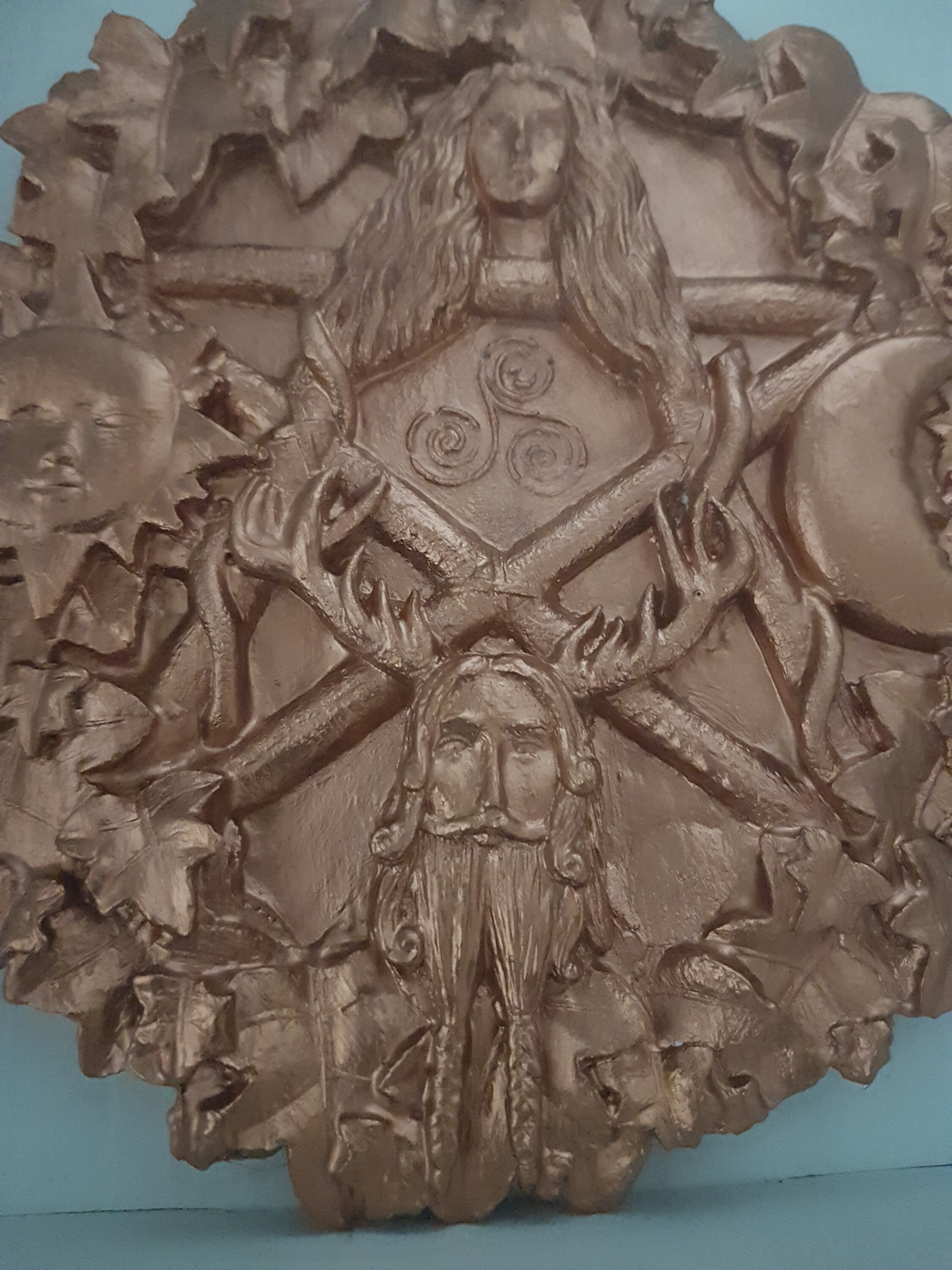 Wiccan/Pagan God and Goddess Wall Plaque, with a metalic