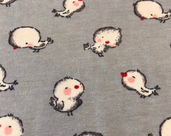 Jersey "Little Birdy", small birds on grey, design by POPPY