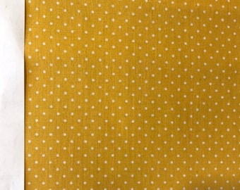 Tissu tissé/popeline de coton - "Petit Dots" à pois blanc sur jaune, design POPPY