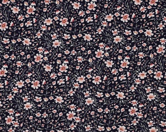 Viscose poplin stretch "Flowers", navy blue, Design by Penelope