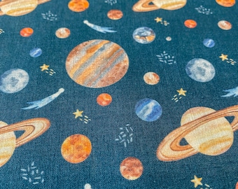 Cotton woven fabric/poplin - "Space", planets/outer space, design by POPPY