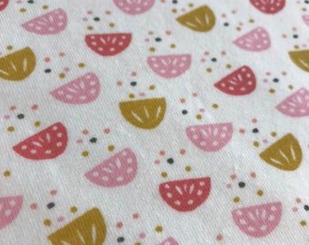 Jersey "confetti flowers", extra wide, pink/pink/ochre on white