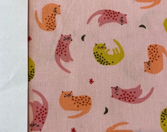 Cotton woven fabric/poplin "Dreamy Cats", cats on pink, design by POPPY