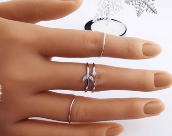 Moon and Star Twinkling Rings, Sterling Silver Rings, 2 Layers Rings, Stackable Rings, Knuckle Rings, Statement Rings, Everyday Rings, R25