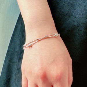 Moon and Stars Bracelet, Sterling Silver Bracelet, Double Layers Bracelet, Multiple Chains Bracelet, Wedding Bracelet, C9