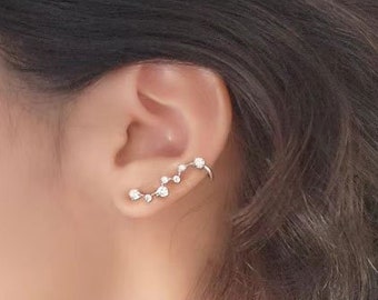 Big Dipper Ear Crawler, Sterling Silver Ear Studs, Stars Cluster Ear Hoop, Wedding Jewelry, Constellation Earrings,   E26