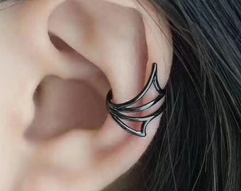 Black Spirits' Ear Eearring, Sterling Silver Earrings, Black Ear Cuff, Devil Ear Cuff, Black Angels Wings Clip, Huggie Feather Hoops, E9-E10