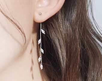 Boucles d'oreilles feuille d'olivier, Boucles d'oreilles pendantes feuille, Boucles d'oreilles en argent sterling, Boucle d'oreille féminine, Boucle d'oreille délicate, Cadeau pour elle, E27