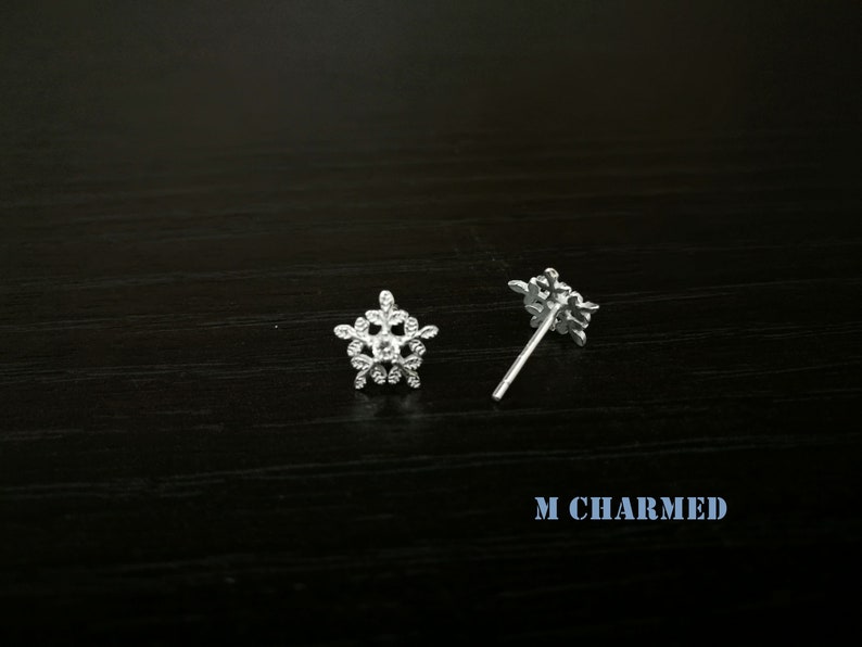 Gift for Her Dainty Studs,E17 Minimalist Studs Film Frozen Stud Feminine Studs Sterling Silver Studs Tiny Snowflake Studs Modern Stud