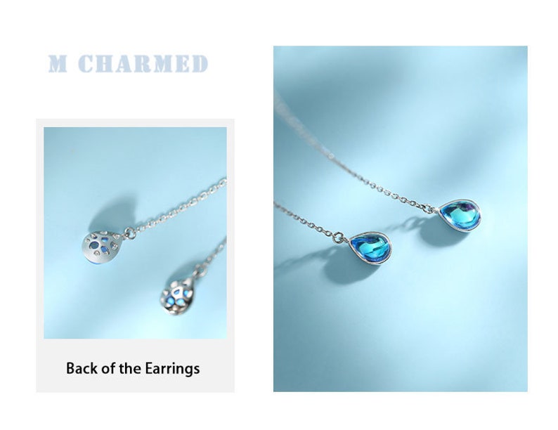 Party Earrings Blue Rain Drop Earrings Sky Blue Threader Earrings Gift for Her Sterling Silver Earrings Ocean Blue Threader Earrings