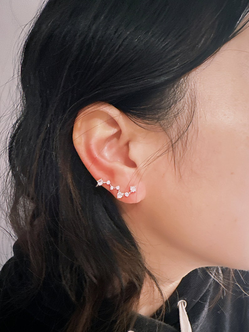 Big Dipper Ear Crawler, Sterling Silver Ear Studs, Stars Cluster Ear Hoop, Wedding Jewelry, Constellation Earrings, E26 画像 3