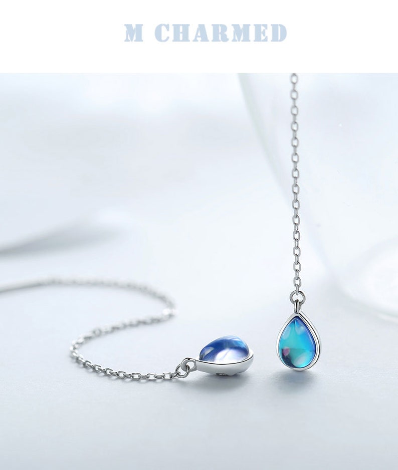 Party Earrings Blue Rain Drop Earrings Sky Blue Threader Earrings Gift for Her Sterling Silver Earrings Ocean Blue Threader Earrings