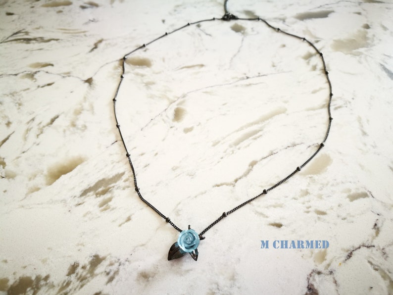 Black Roses Necklaces Black Chic Necklace Silver Necklace Birthday Gift Trendy Necklace,C20 Blue Stone Necklace Stained Glass Necklace