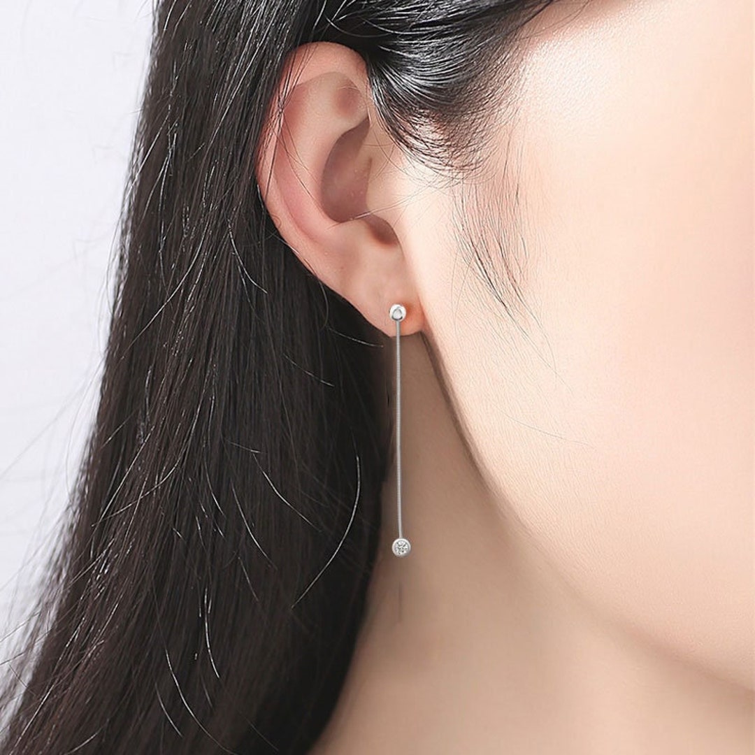 Asymmetrical Straight Line Earrings, Sterling Silver Earrings, Dangling