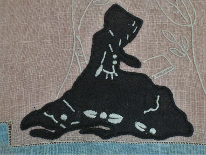 Vintage Victorian shops Silhouette Mourning Handkerchief Linen Pink Blue Black Antique Textiles