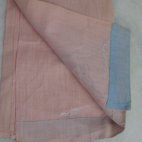 Vintage Victorian shops Silhouette Mourning Handkerchief Linen Pink Blue Black Antique Textiles