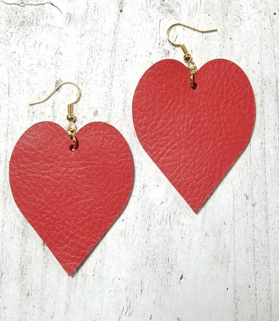 Valentine/'s Day gift animal print earrings lightweight earrings red leather earrings Valentines Day earrings heart earrings