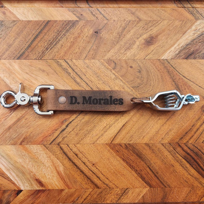 Laser engraved leather glove clips, personalized glove clip image 1