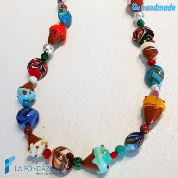 Necklace with Nico ice cream cones and gift box, jewelry handmade in venetian Murano glass Italy perfect for birthday