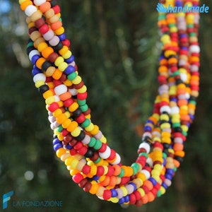 Maxi Torchon Necklace beaded on Satin Rainbow color with gift box, jewelry handmade in venetian Murano glass Italy perfect for birthday