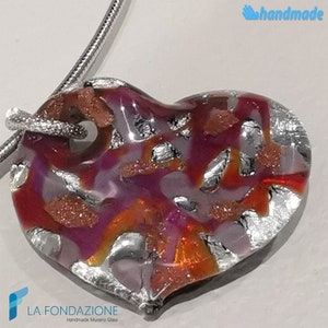 Heart Wave Rhodium Necklace with gift box, jewelry handmade in venetian Murano glass Italy perfect for birthday