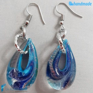 Aqua Drop Earrings aventurine with gift box, jewelry handmade in venetian Murano glass Italy perfect for birthday