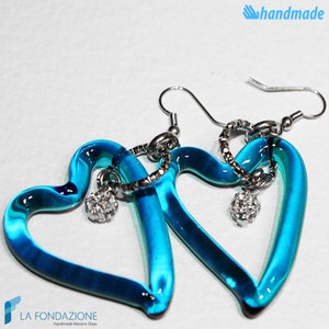 turquoise heart earrings with light point and gift box, jewelry handmade in venetian Murano glass Italy