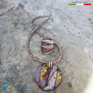 Lilac Lagoon set with necklace, band ring and gift box, jewelry handmade in venetian Murano glass and avventurine