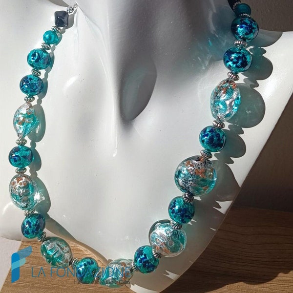 Collier Marina Beach avec aventurine en verre de Murano faite à la main avec boîte cadeau