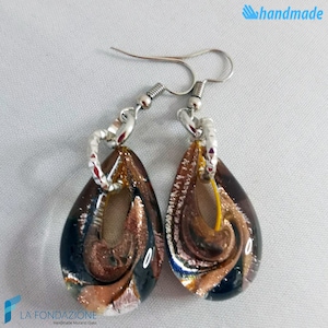 Earth Drop Earrings aventurine with gift box, jewelry handmade in venetian Murano glass Italy perfect for birthday