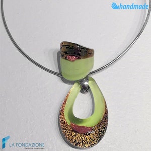 Drop Lime gold set with necklace and ring with aventurine handmade in Murano glass Venice