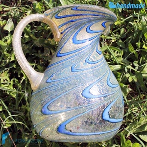 Peacock Blue Glass Decanter, Venetian Gift for Collectors handmade Murano glass Italy perfect for wedding gift