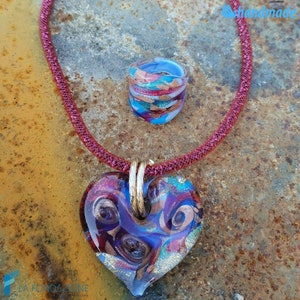 Heart Chakra Manipura set with necklace, band ring and gift box, jewelry handmade in venetian Murano glass and avventurine