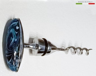 Aqua metallic corkscrew decorated in blue Murano glass and aventurine, Phoenician collection - Venetian Gift for Collectors or wedding gifts