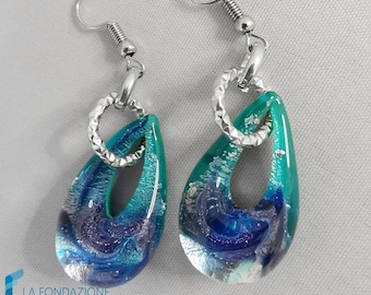 Aqua Drop Earrings aventurine with gift box, jewelry handmade in venetian Murano glass Italy perfect for birthday