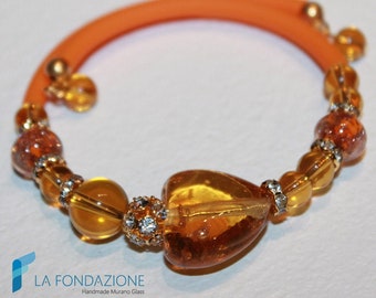 Valentino Orange con aventurina - Brazalete de cristal de Murano hecho a mano certificado perfecto para el Día de la Madre