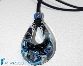 Frozen Vortex Drop Pendant handmade in Murano glass