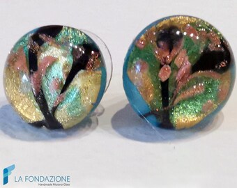 Peacock stud Earrings with aventurine and gift box, jewelry handmade in venetian Murano glass Italy