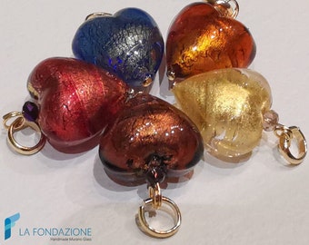 Set Hearts Orient with gold leaf, packs of 5, 10 or 20 of mixed colors, jewelry handmade in venetian Murano glass Italy perfect for gift