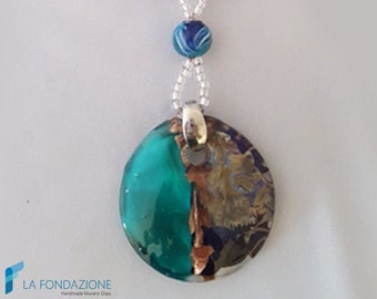 Phoenician chalcedony necklace with aventurine - Handmade Murano glass necklace Venice
