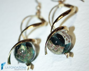 Twisted dangle biface earrings with gift box, jewelry handmade in venetian Murano glass Italy perfect for birthday