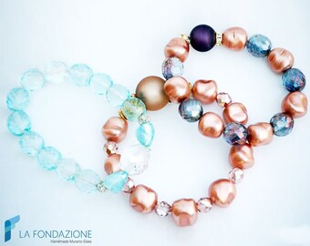 Bracelet Pearls Luster elastic with and gift box, jewelry handmade in venetian Murano glass Italy perfect for birthday