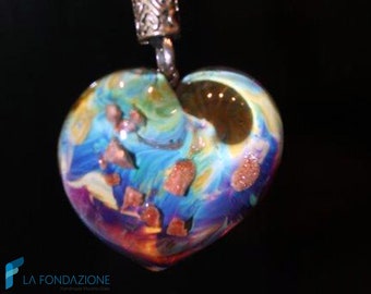 Colgante hecho a mano de cristal de Murano y aventurina calcedonia corazón luna con caja de regalo
