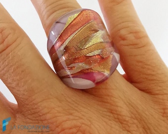 Glass Band Ring Lady with aventurine and gift box, jewelry handmade in venetian Murano glass Italy perfect for birthday and valentines gifts