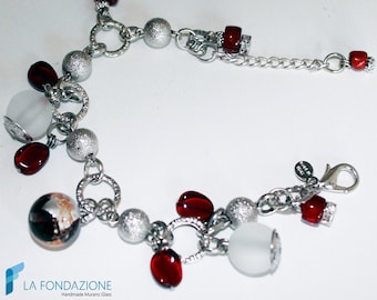 Cherry Charm Bracelet with silver and gift box, jewelry handmade in venetian Murano glass Italy perfect for birthday