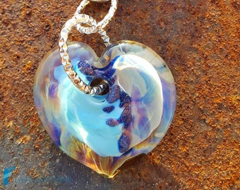 Keychain Chalcedony Heart Light Blue handmade in Murano glass Venice Italy